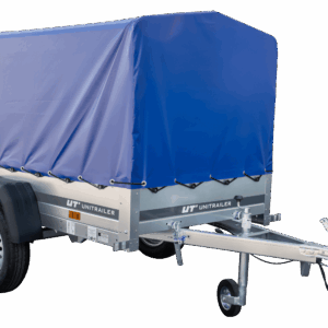 Anhänger Garden Trailer 200 KIPP 200×106 cm 750 kg [mit Hochspriegel, blauer Hochplane und Stützrad]-Neu