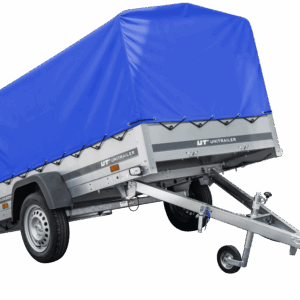 Auto Anhänger 230×125 Garden Trailer 230 KIPP Unitrailer 750 kg mit Stützrad, blauer Hochplane und Hochspriegel-Neu