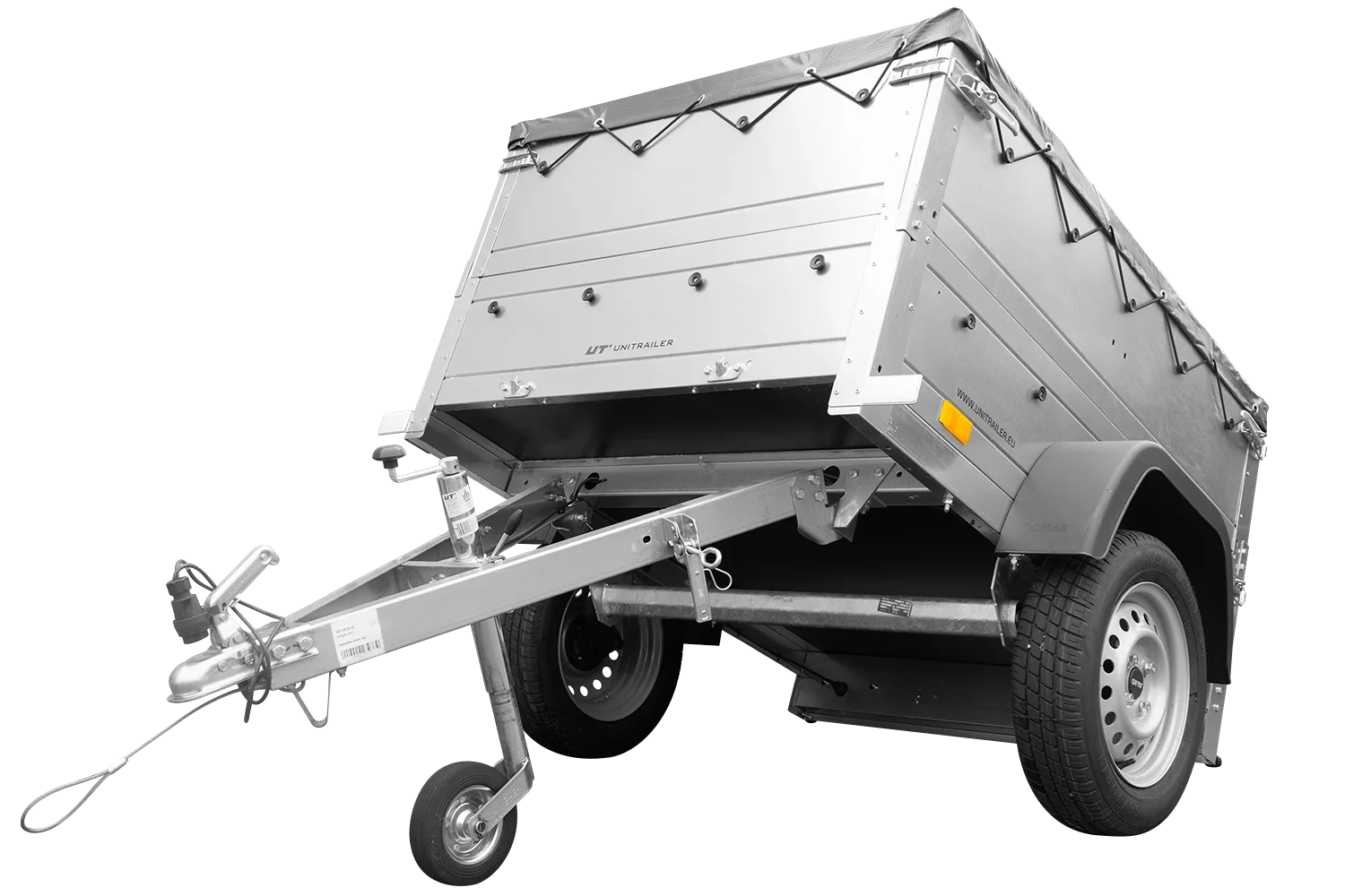 Pkw Anhänger Neu Garden Trailer 150 KIPP mit zusätzlichen Bordwänden, Stützrad und grauer Flachplane-Neu