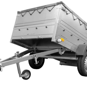 Pkw Anhänger kippbar 750 kg Garden Trailer 201 KIPP mit zusätzlichen Bordwänden, Stützrad und grauer Flachplane-Neu